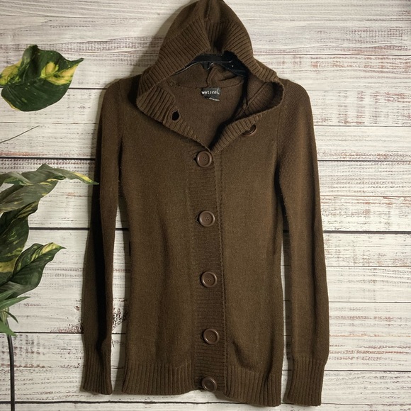 Cute Wet Seal large buttoned button-up hooded sweater size XS women’s - Picture 3 of 16
